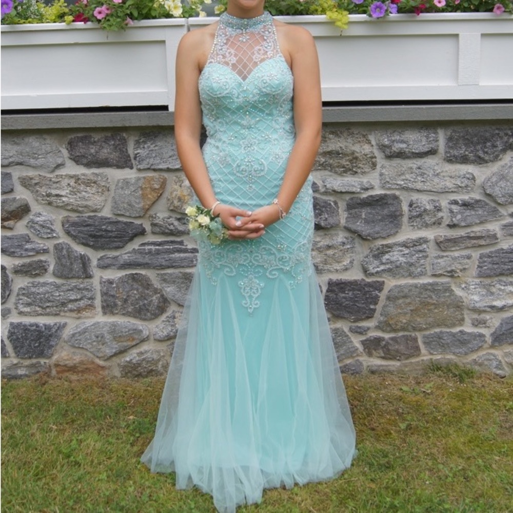 Modern Halter Beaded and Open Back Prom Dress